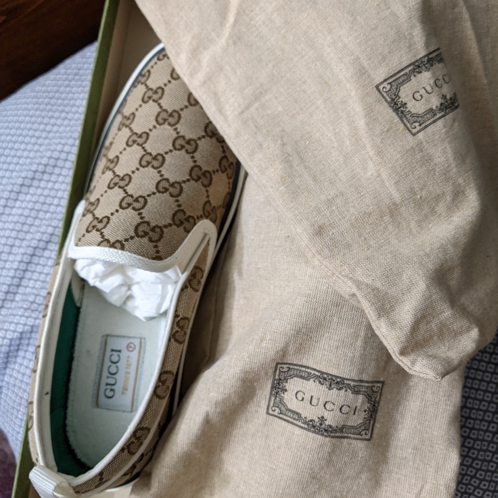 Gucci Brown Monogram Slip-On Shoes